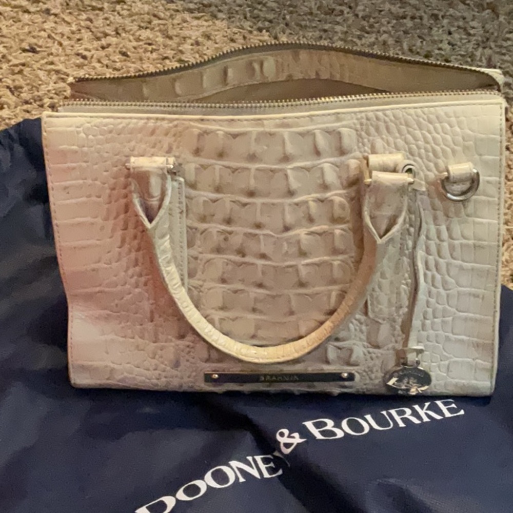 Brahmin Cream Satchel with Woven Leather Design